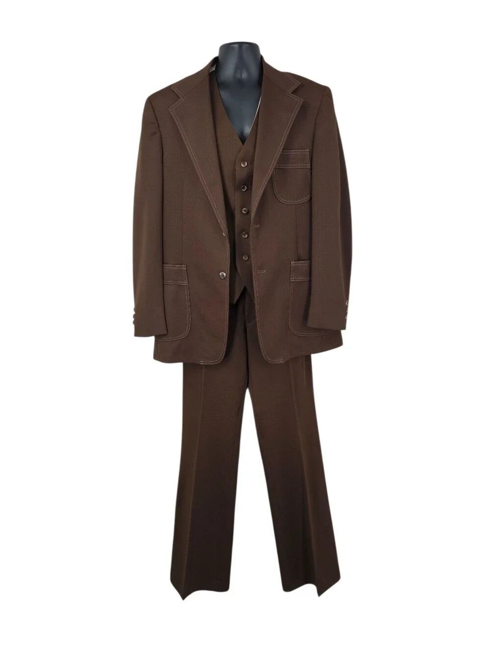 Levis Vintage 70s Panatela 3pc Leisure Suit Brown Blazer Pants Vest Disco